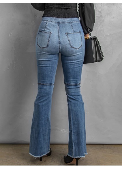 Solid color classic ripped knee jeans