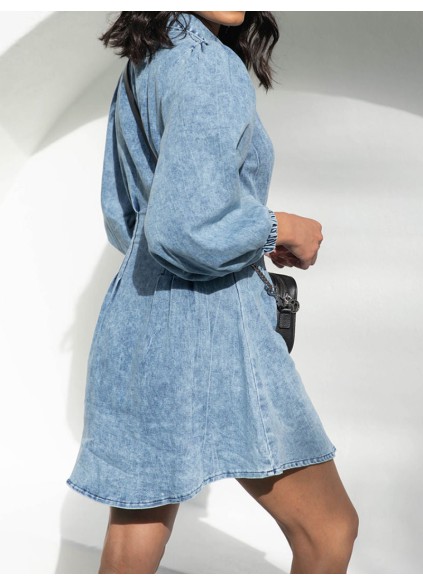 Solid color waistband long sleeved denim skirt