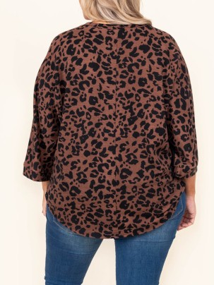 Spliced leopard patch pocket sequin T-shirt