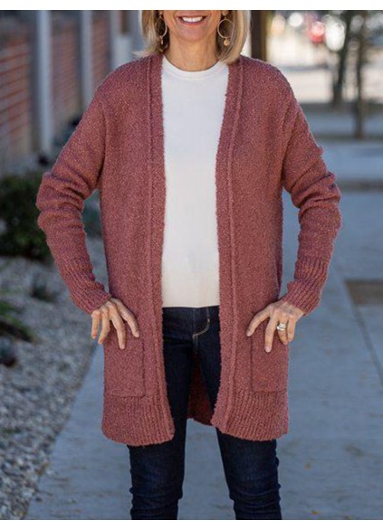 Spliced Rib Pocket Split Knitted Cardigan