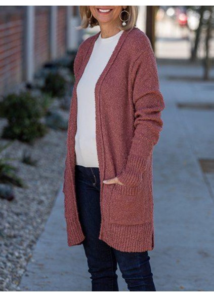 Spliced Rib Pocket Split Knitted Cardigan