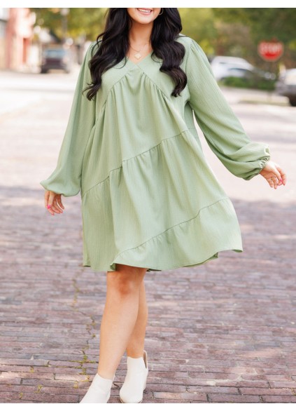 Split V-neck loose fitting dress