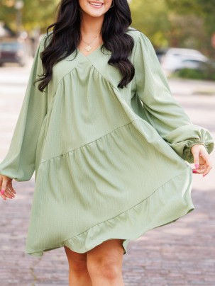 Split V-neck loose fitting dress