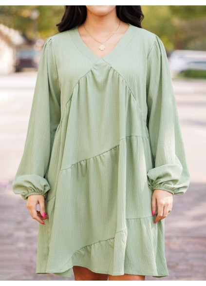 Split V-neck loose fitting dress