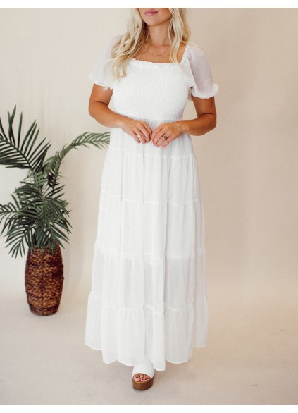 Square neck bubble sleeve layered extra long skirt