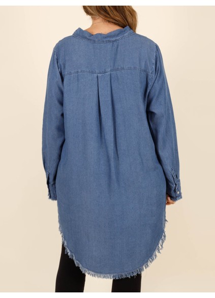 Tassel pocket washed denim shirt