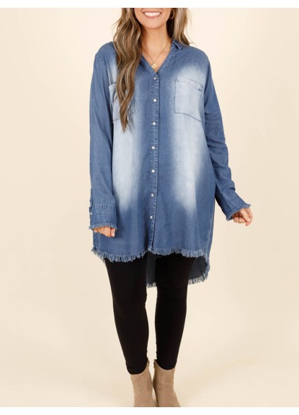 Tassel pocket washed denim shirt