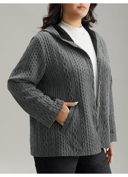 The gray textured jacket has pockets