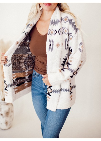 Women's pattern plush shawl cardigan