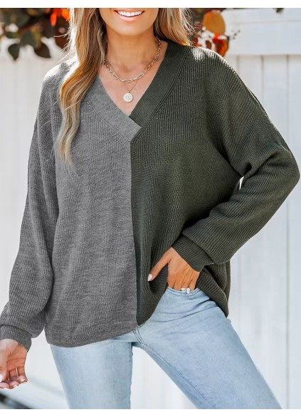 Two-tone ribbed sweatshirt