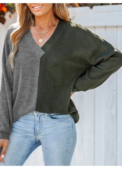 Two-tone ribbed sweatshirt