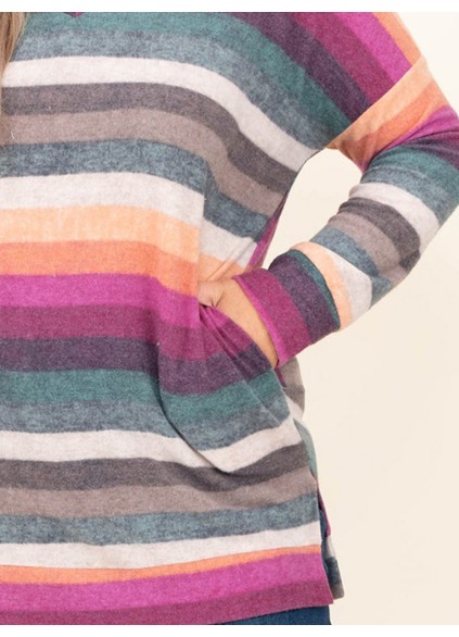 V-neck Rainbow Stripe T-shirt