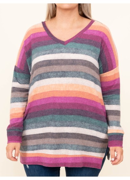 V-neck Rainbow Stripe T-shirt