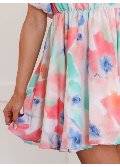 Watercolor pattern bubble sleeve dress