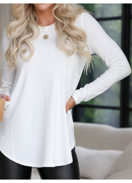 White curved hem long sleeved top