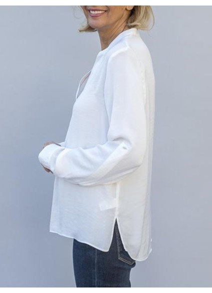 White Stand Collar Long Sleeve Blouse