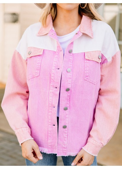 Pink Colorblock Denim Jacket