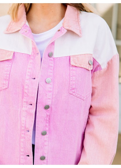 Pink Colorblock Denim Jacket