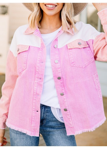 Pink Colorblock Denim Jacket