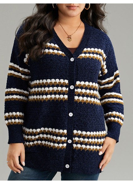 Women's blue striped sweater cardigan