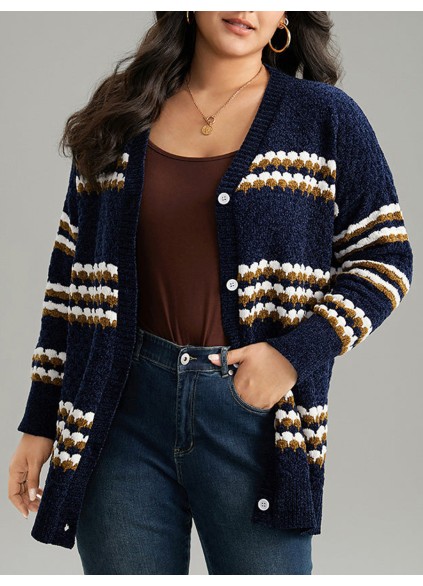 Women's blue striped sweater cardigan