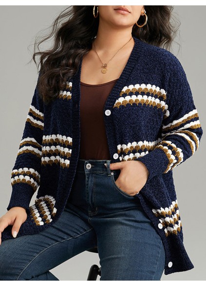 Women's blue striped sweater cardigan