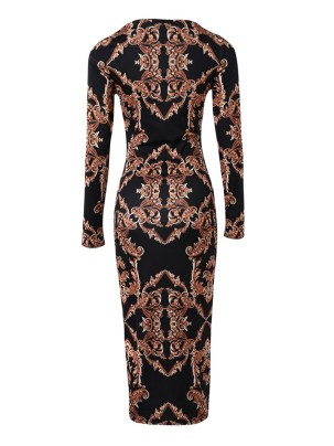 Women's bodycon printed long sleeve dress