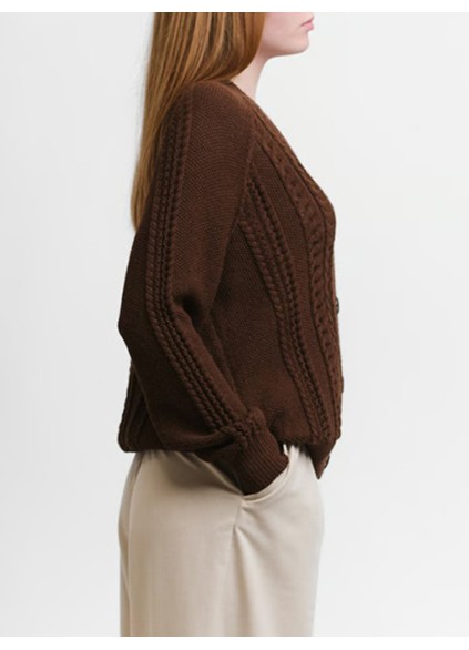 Women's brown woven cardigan