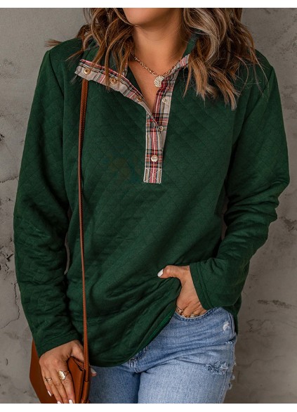 Women's casual patchwork button sweatshirt