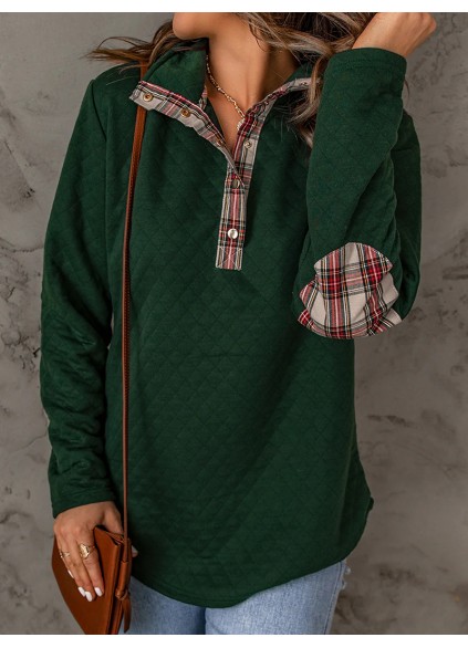 Women's casual patchwork button sweatshirt