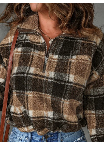 Women's casual plaid sherpa sweatshirt