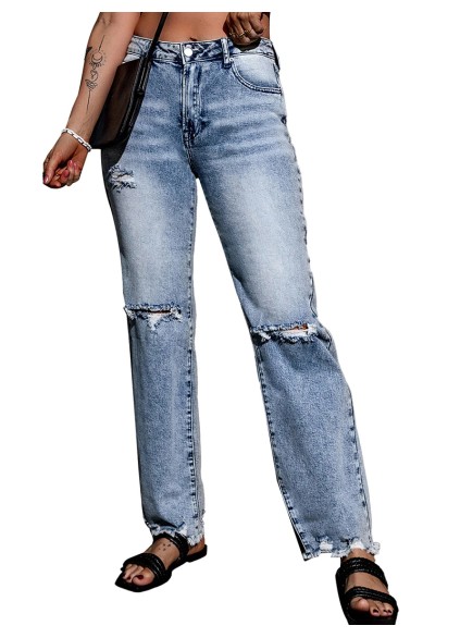 Women's casual ripped straight jeans