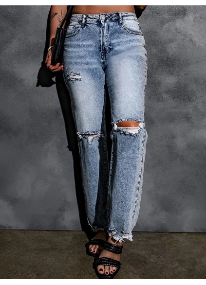 Women's casual ripped straight jeans