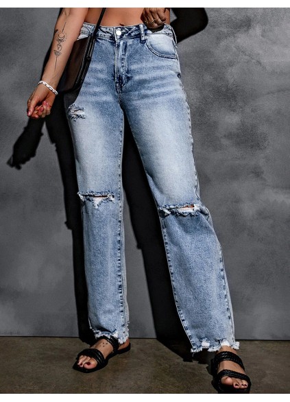 Women's casual ripped straight jeans