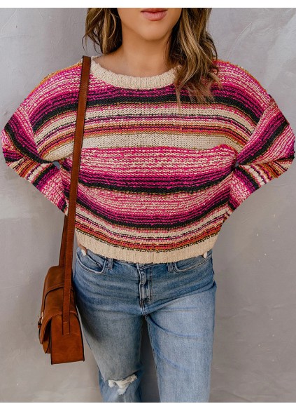 Women's casual striped crew neck sweater