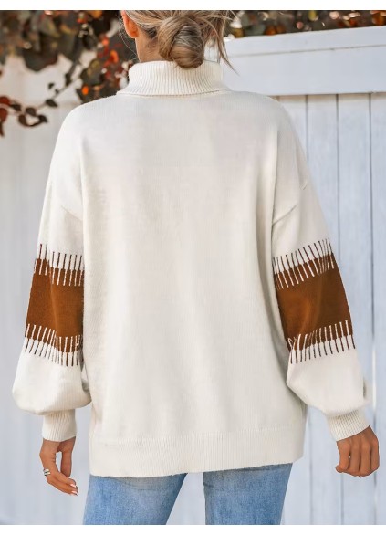 Women's color block striped turtleneck sweater