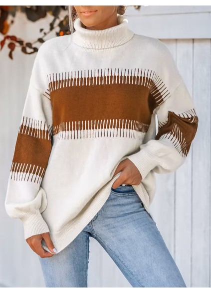 Women's color block striped turtleneck sweater