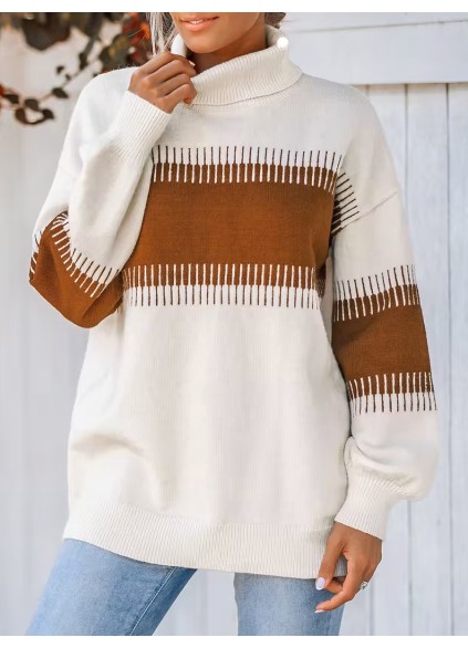 Women's color block striped turtleneck sweater