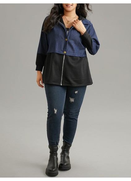 Women's denim patchwork coat