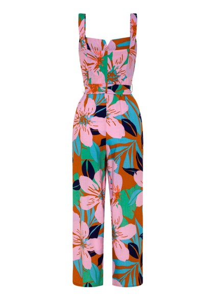 Women's floral-print holiday loose wide-leg jumpsuits