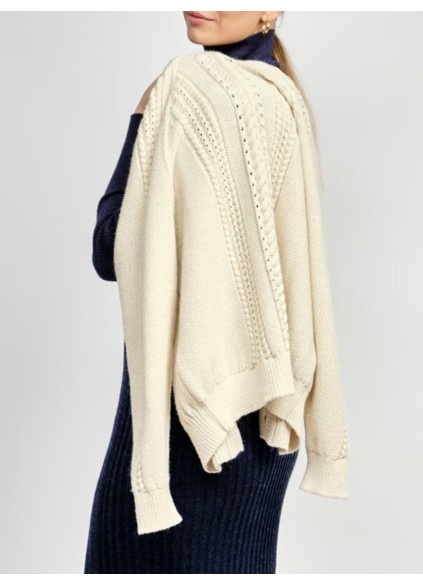 Women's gray white woven wool sweater