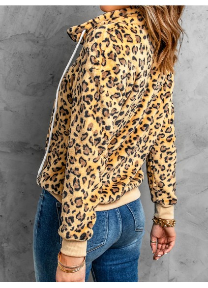 Women's leopard print drawstring long sleeve sweatshirt