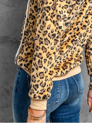 Women's leopard print drawstring long sleeve sweatshirt