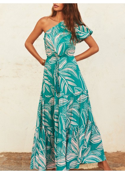 Women's one-shoulder asymmetrical printed holiday dress