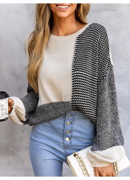 Women's patchwork drop sleeve sweater