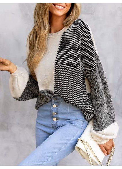 Women's patchwork drop sleeve sweater