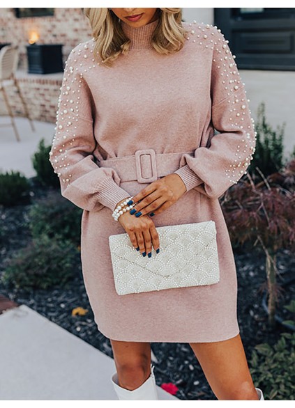 Women's Pearl Embellished Sweater Dress