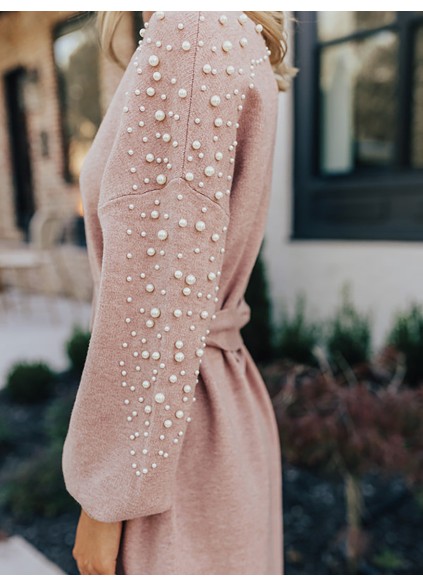 Women's Pearl Embellished Sweater Dress