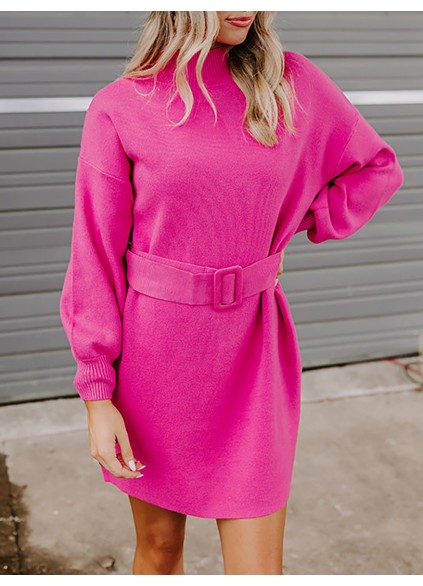 Women's Pink Turtleneck Sweater Dress