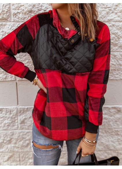 Women's plaid patchwork long sleeve sweatshirt